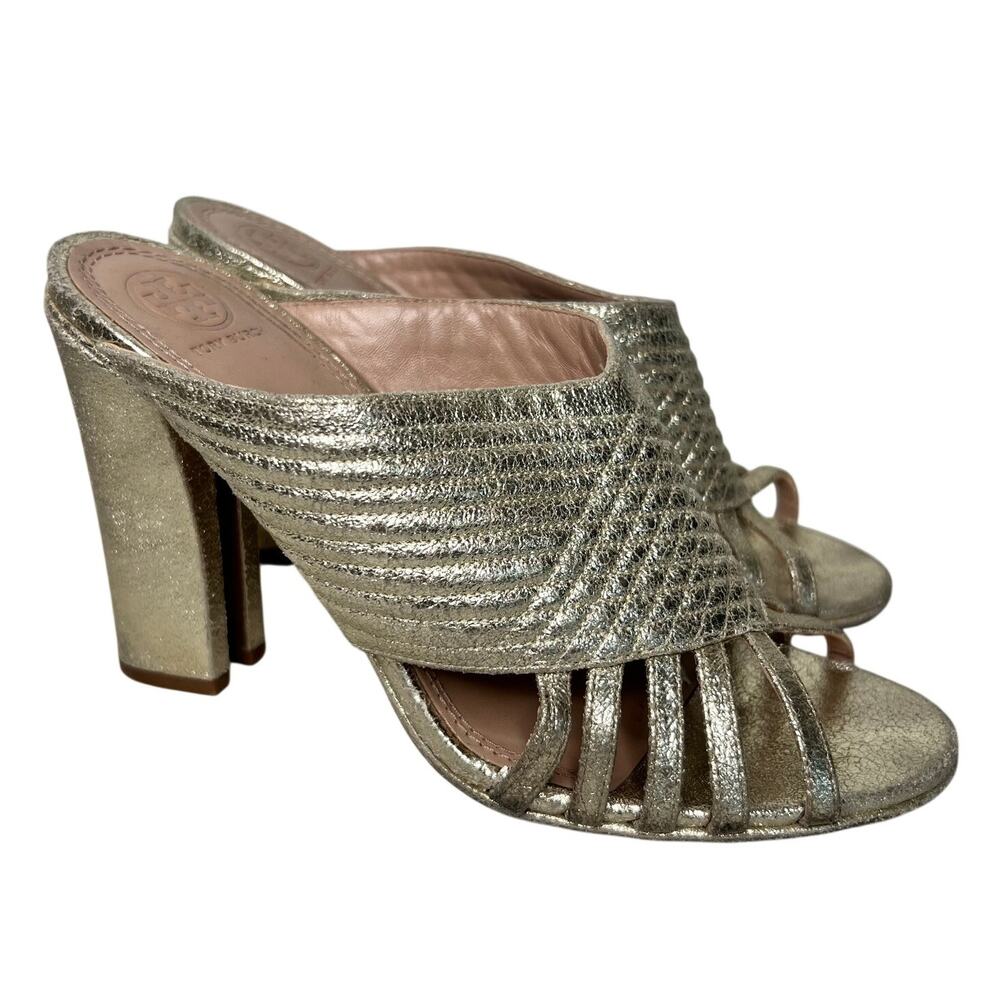 Tory Burch Brida Metallic Mule Sandals Size 8.5